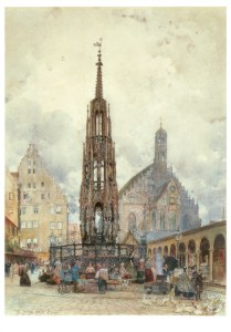Alt Rudolph von; The Main market Square in Nuremberg with the Beautiful Fountain , 1865