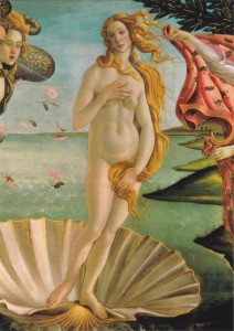 Botticelli Sandro; Die Geburt der Venus - Ausschnitt : Venus , um 1482