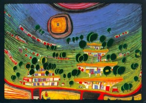 Hundertwasser Friedensreich; The Houses are Hanging Underneath The Meadows