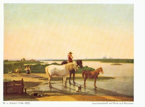 Kobell Wilhelm Alexander Wolfgang von; Scenery of River Isar with View at Munich , 1819