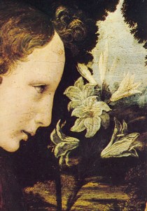 Leonardo da Vinci; Verkündigung (Detail: Engel)
