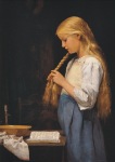 Anker Albert; Mädchen, die Haare flechtend , 1887