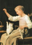 Anker Albert; Mädchen mit seiner Katze spielend , 1887