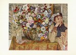 Degas Edgar; Frau am Tisch mit großem Chrysanthemenstrauß