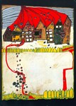 Hundertwasser Friedensreich; Häuser im Schnee im Silberregen mit rotem Weg , 1962