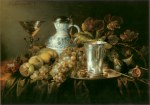 Heem Jan Davidszoon de; Früchtestillleben mit Steingutkrug u. Silberbecher