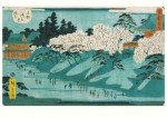Hiroshige Ichiyusai; Das schneebedeckte Ufer des Flusses Sumida mit Kirschblüte, 1862
