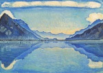 Hodler Ferdinand; Thunersee mit symmetrischer Spiegelung I , 1909
