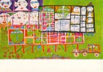 Hundertwasser Friedensreich; Gartenhausgerüst mit Köpfen und einem Automobil