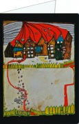 Hundertwasser Friedensreich; Häuser im Schnee im Silberregen mit rotem Weg , 1962