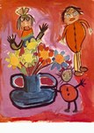 Kindermalereien; Kinder bringen der Mutter Blumen