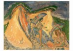 Kirchner Ernst Ludwig; Fehmarndüne mit Badenden unter Japanschirmen, 1913
