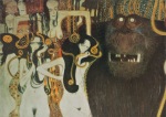 Klimt Gustav; Beethovenfries - Ausschnitt : Die drei Gorgonen, Typhe, darüber Krankheit, Wahnsinn und Tod , 1901-02
