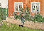 Larsson Carl; Kersti und die Katzen vor der Blumenrabatte , 1900