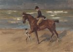 Liebermann Max; Reiter am Strand mit Foxterrier , 1911