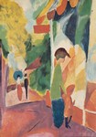 Macke August; Schaufenster mit gelben Bäumen