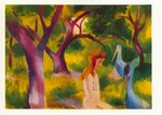 Macke August; Mädchen mit blauen Vögeln