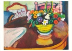Macke August; Stillleben mit Hirschkissen und Blumenstrauss , 1911