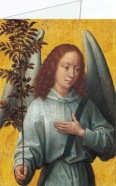 Memling Hans; Engel, einen Olivenbaum-Zweig haltend (Ausschnitt)