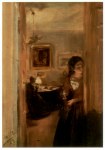 Menzel Adolph von (Friedrich Erdmann); Wohnzimmer mit Menzels Schwester , 1874