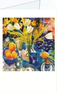 Naumann Anuk; Weisse Tulpen und blaues Glas