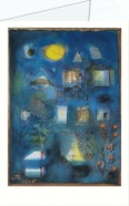 Reichel Hans; Tiefblaues Gartenbild mit gelbem Vollmond gelbem Fenster , 1946