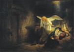 Rembrandt Harmensz. van Rijn; Josephs Traum im Stall von Bethlehem , 1645