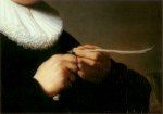 Rembrandt Harmensz. van Rijn; Bildnis eines federschneidenden Mannes (Ausschn.)
