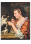 Schalcken Godfried (Godefridus); Junge Frau dressiert ein Hündchen , 1680-1689