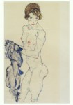 Schiele Egon; Weiblicher Akt mit blauem Tuch , 1914