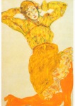 Schiele Egon; Dame in orangefarbenen Strümpfen