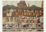 Schiele Egon; Haus mit trocknender Wäsche , 1917