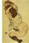 Schiele Egon; Kniendes Mädchen, auf beide Ellbogen gestützt