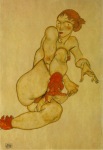 Schiele Egon; Mädchenakt mit orangefarbenen Strümpfen u. Schuhen
