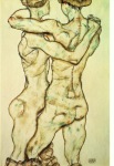 Schiele Egon; Sich umarmende nackte Mädchen , 1914
