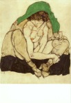 Schiele Egon; Kauernde mit grünem Kopftuch , 1914