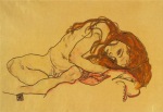 Schiele Egon; Kauerndes Mädchen mit gesenktem Kopf , 1918