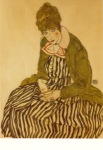 Schiele Egon; Edith Schiele in gestreiftem Kleid, sitzend