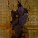 Schiele Egon; Stilisierte Blumen vor dekorativem Hintergrund