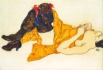 Schiele Egon; Liegende mit roten Strumpfbändern , 1913