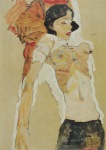 Schiele Egon; Liegendes, halb-bekleidetes Mädchen , 1911