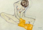 Schiele Egon; Mädchen (Akt mit gelbem Tuch) , 1913