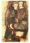 Schiele Egon; Zwei Mädchen auf einer Fransendecke , 1911