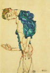 Schiele Egon; Prediger (Selbstakt mit blaugrünem Hemd) , 1913
