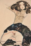 Schiele Egon; Schwarzhaariges Mädchen mit hochgeschlagenem Rock , 1911