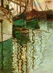 Schiele Egon; Segelschiffe in wellenbewegtem Wasser, 1907