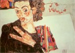 Schiele Egon; Selbstbildnis mit gespreizten Fingern , 1911