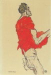 Schiele Egon; Selbstdarstellung mit rotem Tuch (verso: Portrait Heinrich Benesch) , 1913