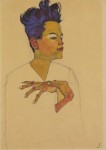 Schiele Egon; Selbstportrait mit an die Brust gelegten Händen, 1910