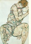 Schiele Egon; Sitzende Frau mit linker Hand im Haar , 1914